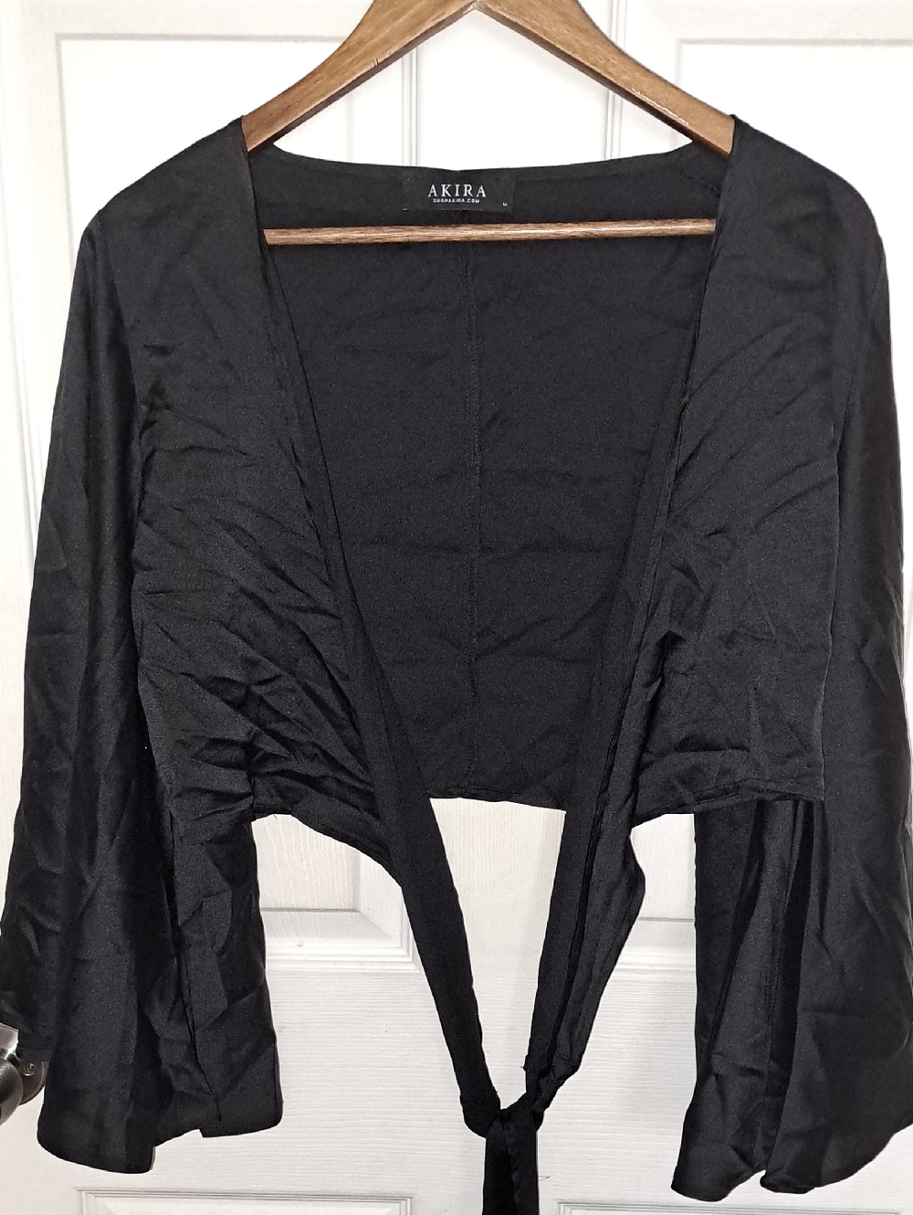 AKIRA Black Open-Front Tie-Front Cropped Sweater Shrug